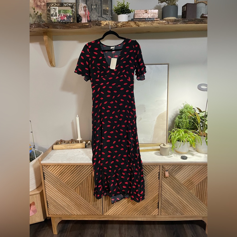 NWT A New Day Black With Red Lips Patterned Dress